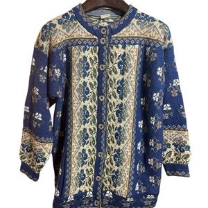 The Shetland Connection Wool Cardigan Hand Knit Fair Isle Nordic Sweater Sz M-L